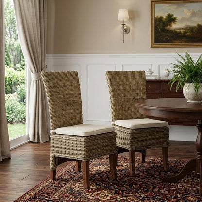 Set of Two Cream and Natural Dining Parsons Chairs