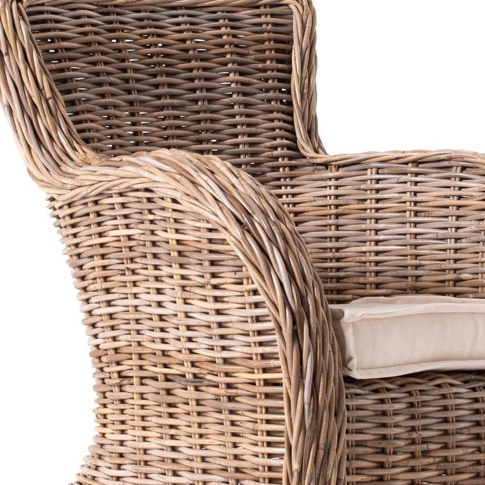 Set of Two Wide Edge Wicker Chairs with Seat Cushion
