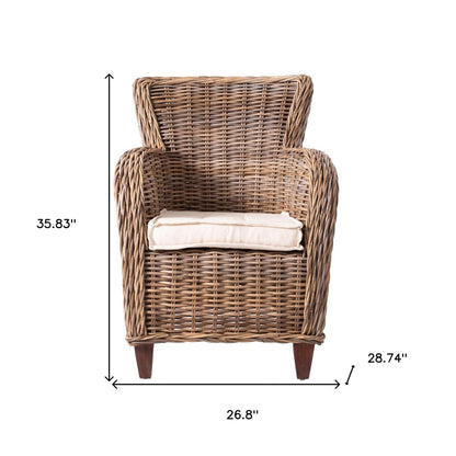 Set of Two Wide Edge Wicker Chairs with Seat Cushion