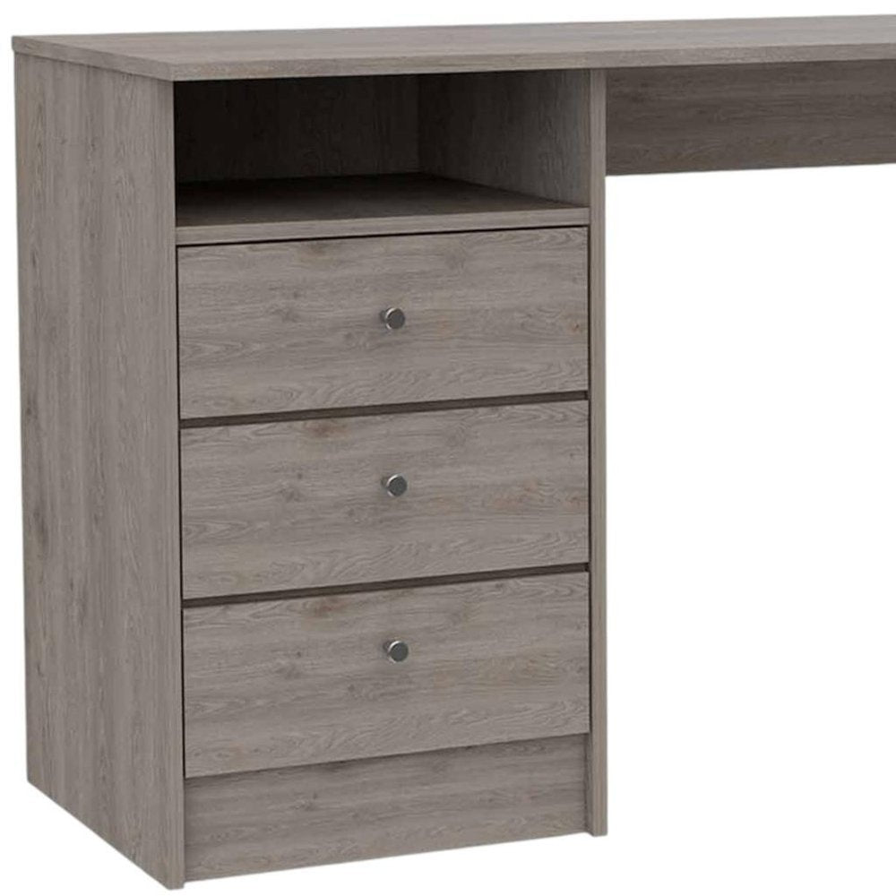 46" Light Gray and Brown Wood Computer Desk With Three Drawers