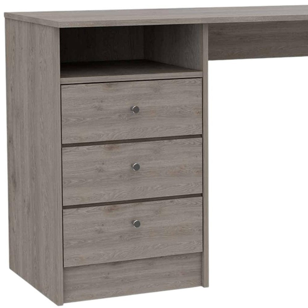 46" Light Gray and Brown Wood Computer Desk With Three Drawers