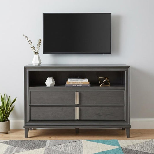 36" Gray Pine Poplar Solids With Mindy And Veneer Open Shelving TV Stand