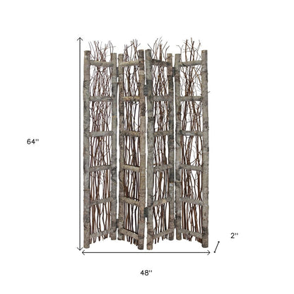 64" Brown Solid Wood Panel Screen Room Divider