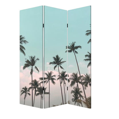 72" Light Green Folding Three Panel Screen Room Divider