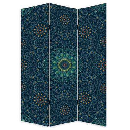 Blue Boho Mandala Three Panel Room Divider Screen