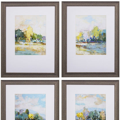 Set of Four Blue Trees Polystyrene Framed Art