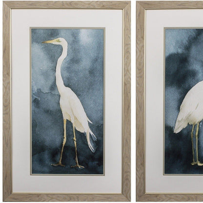 Set of Two Teal Blue Heron Framed Art