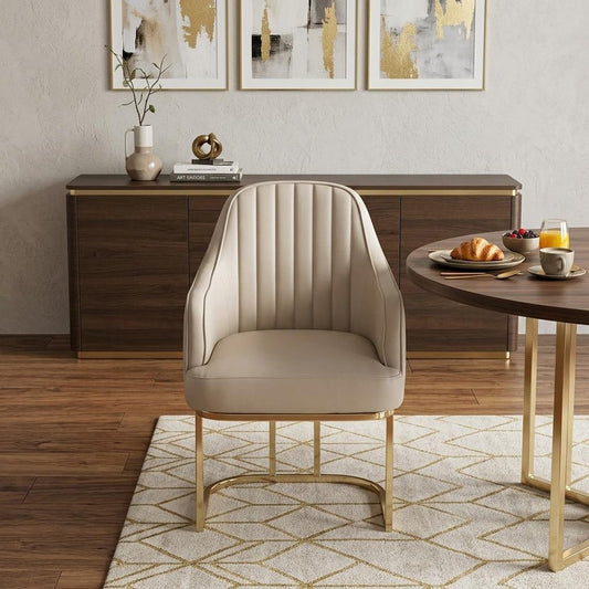 Gray and Gold Upholstered Fabric Dining Arm Chair