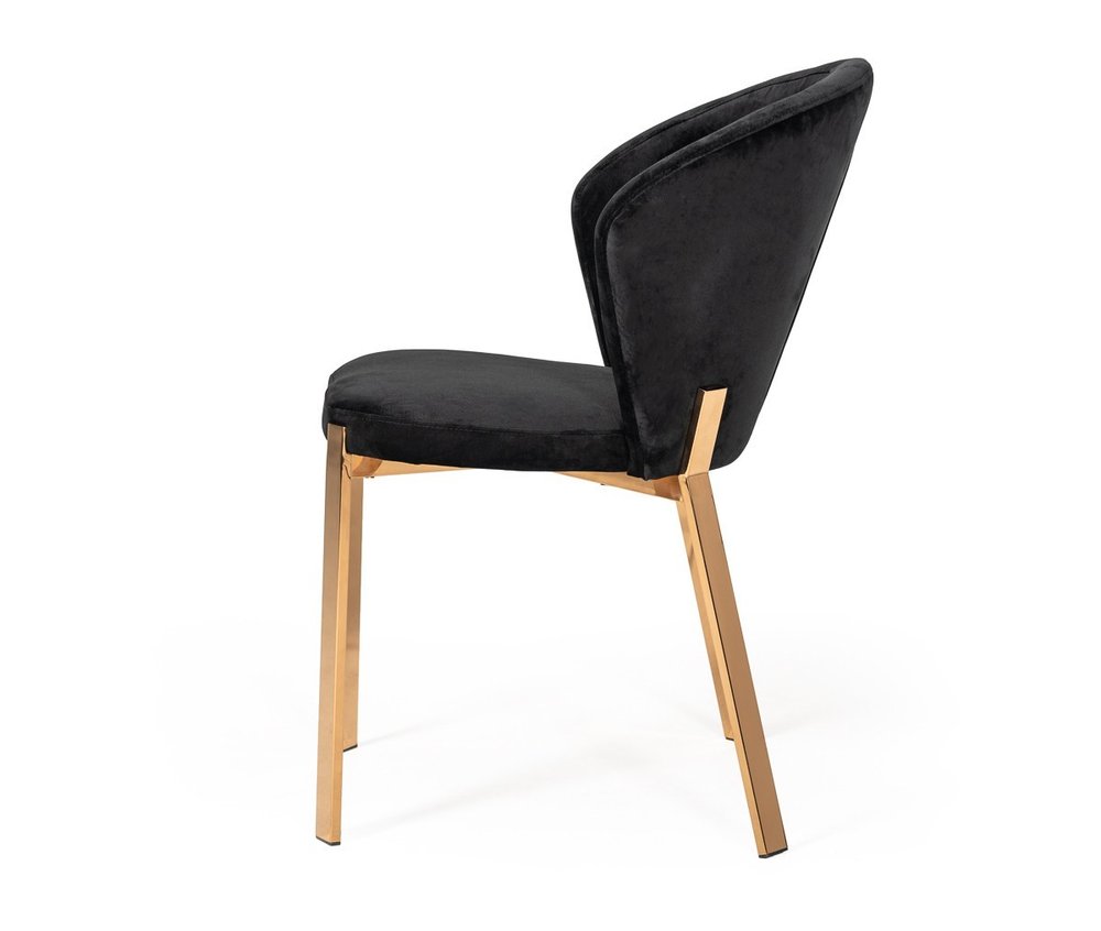 Set of Two Black and Champagne Upholstered Velvet Wing Back Dining Side Chairs