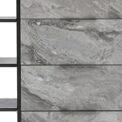 63" Grey Faux Marble and Black Wood Six Drawer Double Dresser