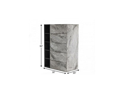 63" Grey Faux Marble and Black Wood Six Drawer Double Dresser