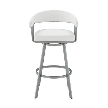 25" White And Silver Fabric And Iron Backless Counter Height Swivel Bar Chair