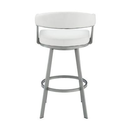 25" White And Silver Fabric And Iron Backless Counter Height Swivel Bar Chair