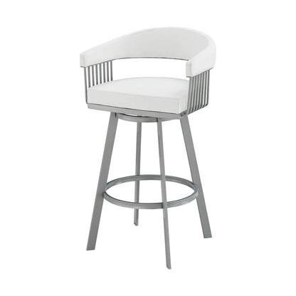 25" White And Silver Fabric And Iron Backless Counter Height Swivel Bar Chair