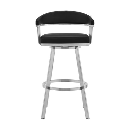 25" Black And Silver Fabric And Iron Backless Counter Height Swivel Bar Chair