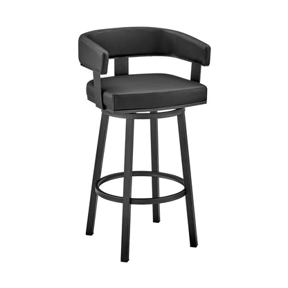26" Black Fabric And Iron Low Back Counter Height Swivel Bar Chair