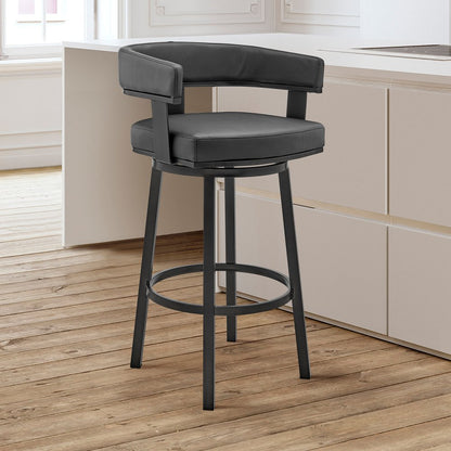 26" Black Fabric And Iron Low Back Counter Height Swivel Bar Chair