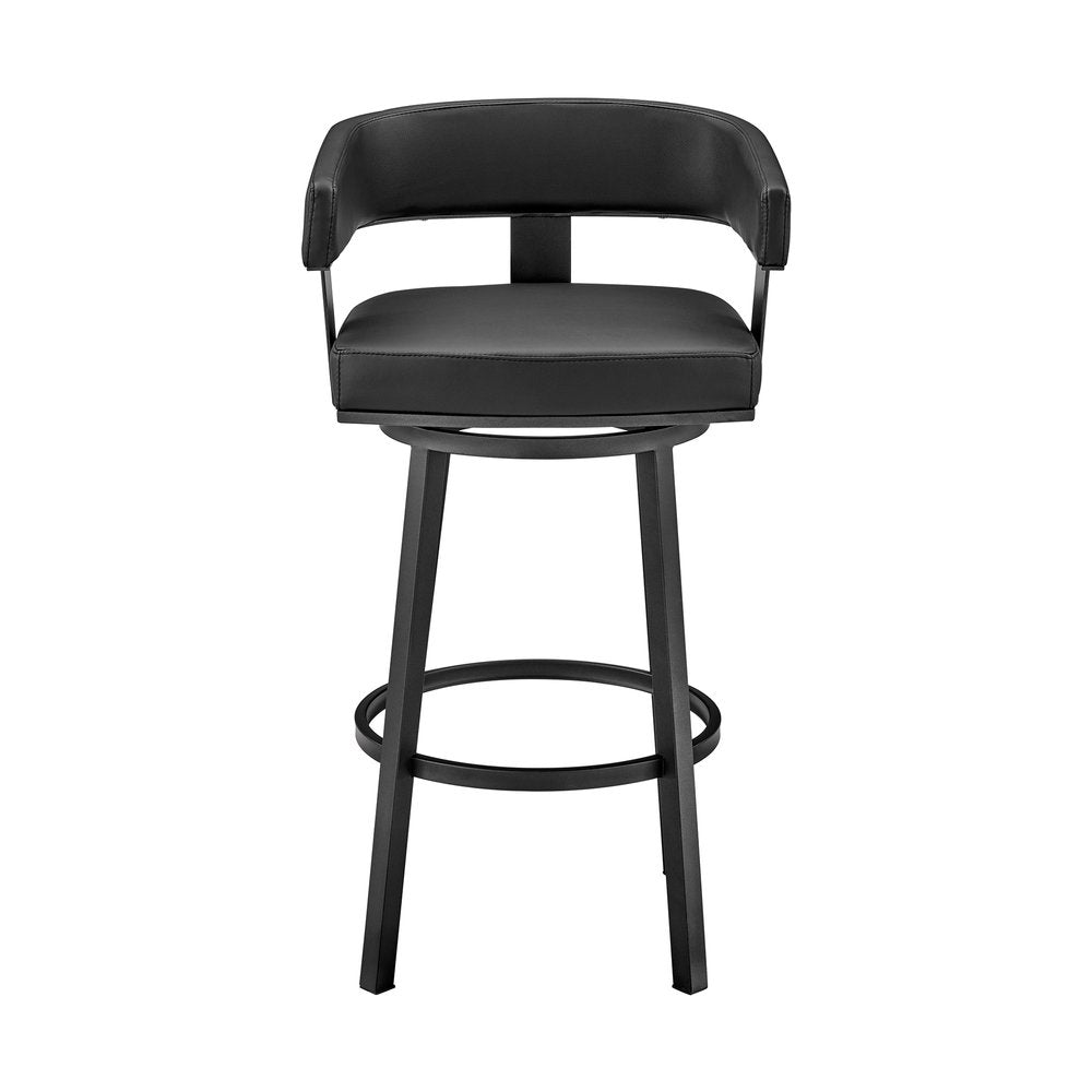 26" Black Fabric And Iron Low Back Counter Height Swivel Bar Chair