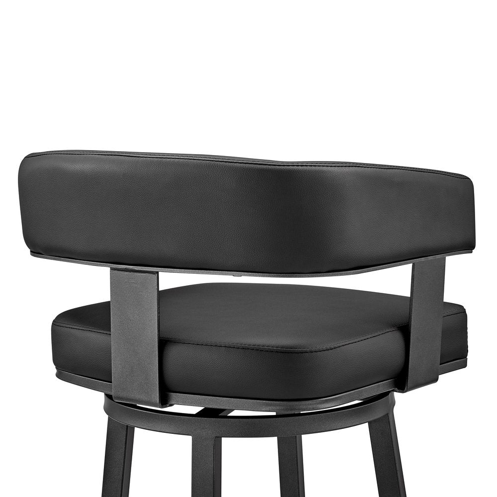 26" Black Fabric And Iron Low Back Counter Height Swivel Bar Chair