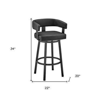 26" Black Fabric And Iron Low Back Counter Height Swivel Bar Chair