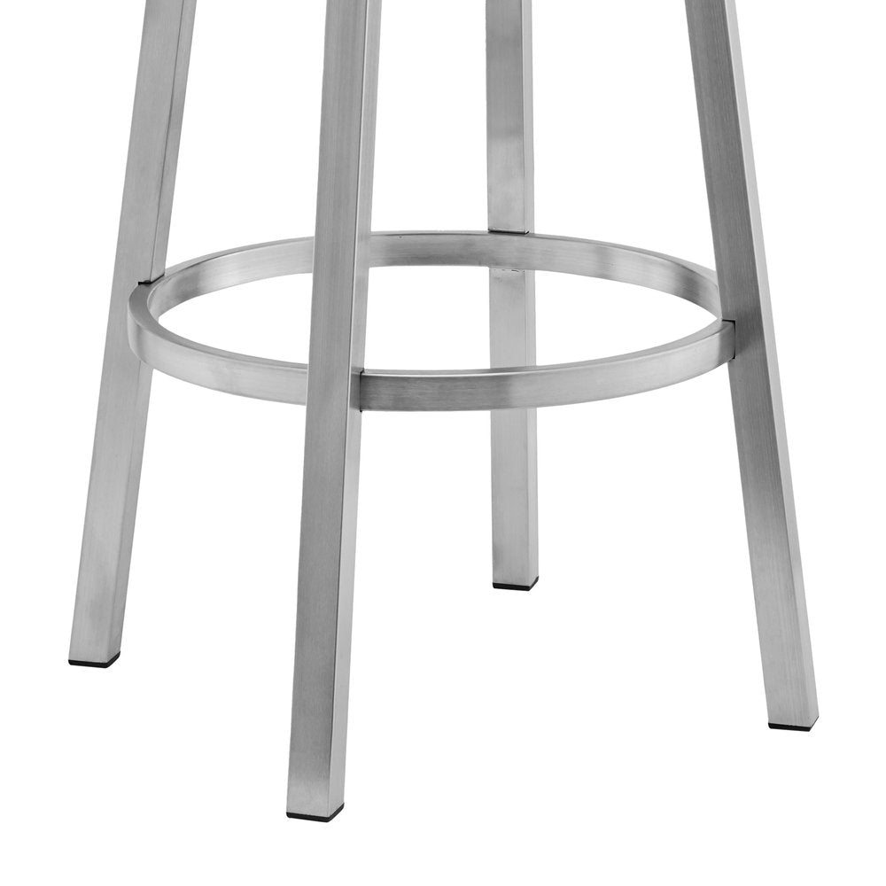 30" Black And Silver Faux Leather And Fabric And Iron Low Back Bar Height Swivel Bar Chair