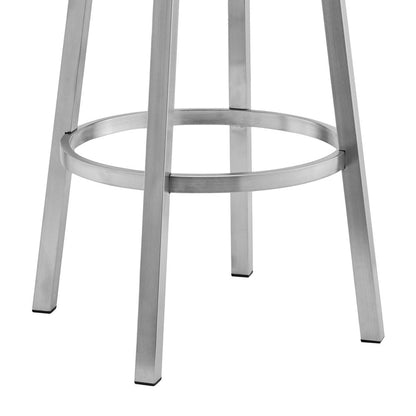 30" Black And Silver Faux Leather And Fabric And Iron Low Back Bar Height Swivel Bar Chair