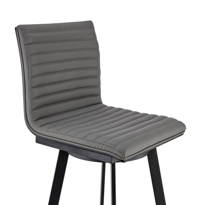 26" Gray And Black Faux Leather And Fabric And Iron Counter Height Swivel Bar Chair