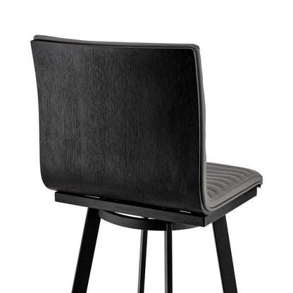 26" Gray And Black Faux Leather And Fabric And Iron Counter Height Swivel Bar Chair