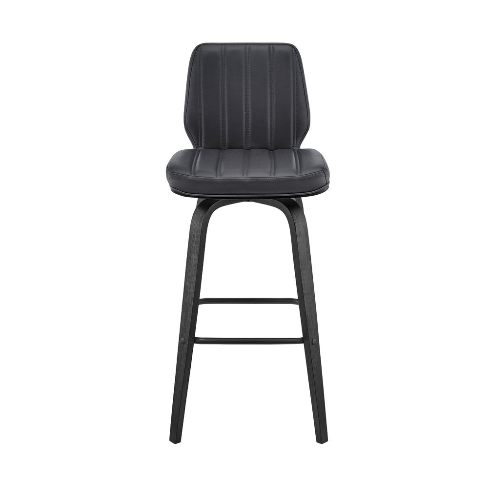 27" Gray And Black Faux Leather And Fabric And Iron Counter Height Swivel Bar Chair
