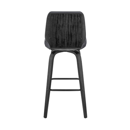27" Gray And Black Faux Leather And Fabric And Iron Counter Height Swivel Bar Chair