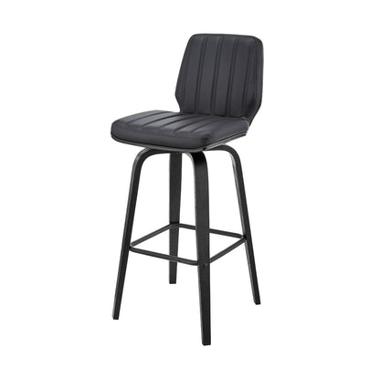 31" Gray And Black Faux Leather And Fabric And Iron Bar Height Swivel Bar Chair