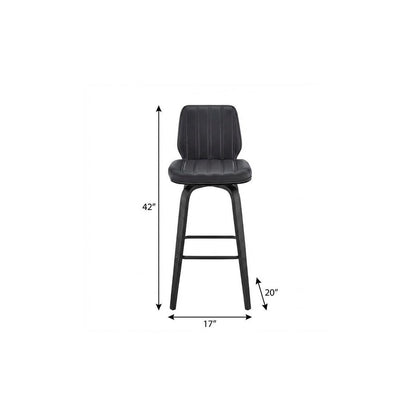 31" Gray And Black Faux Leather And Fabric And Iron Bar Height Swivel Bar Chair