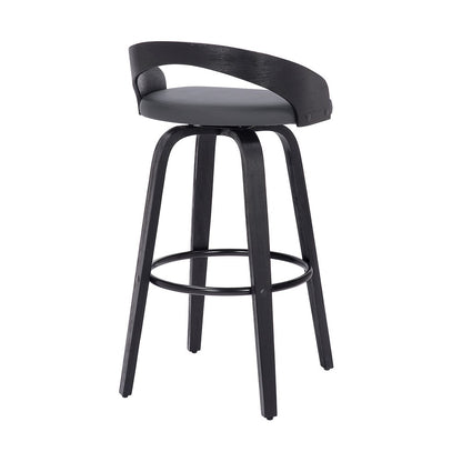 26" Gray And Black Faux Leather And Fabric And Iron Low Back Counter Height Swivel Bar Chair