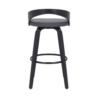 26" Gray And Black Faux Leather And Fabric And Iron Low Back Counter Height Swivel Bar Chair