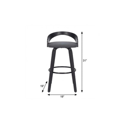 26" Gray And Black Faux Leather And Fabric And Iron Low Back Counter Height Swivel Bar Chair
