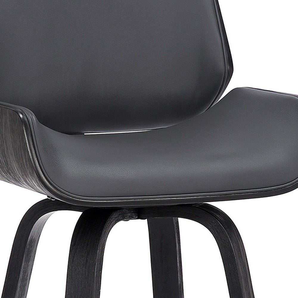 26" Gray And Black Faux Leather And Fabric And Iron Counter Height Swivel Bar Chair