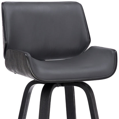 26" Gray And Black Faux Leather And Fabric And Iron Counter Height Swivel Bar Chair