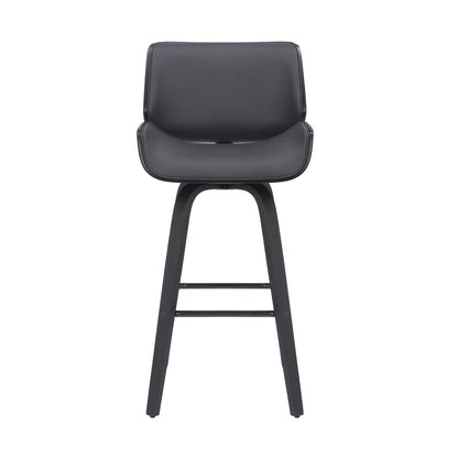 26" Gray And Black Faux Leather And Fabric And Iron Counter Height Swivel Bar Chair