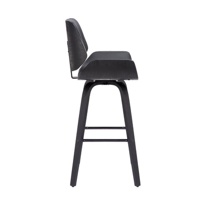 26" Gray And Black Faux Leather And Fabric And Iron Counter Height Swivel Bar Chair