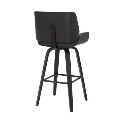 26" Gray And Black Faux Leather And Fabric And Iron Counter Height Swivel Bar Chair