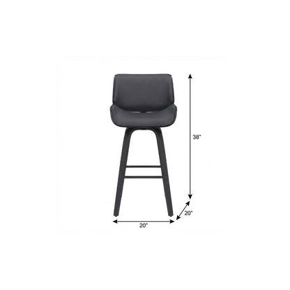 26" Gray And Black Faux Leather And Fabric And Iron Counter Height Swivel Bar Chair