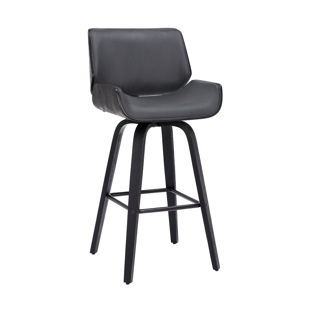 30" Gray And Black Fabric And Iron Bar Height Swivel Bar Chair