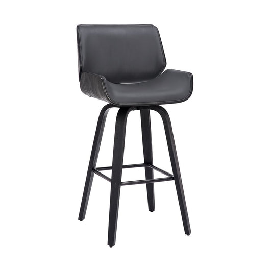 30" Gray And Black Fabric And Iron Bar Height Swivel Bar Chair