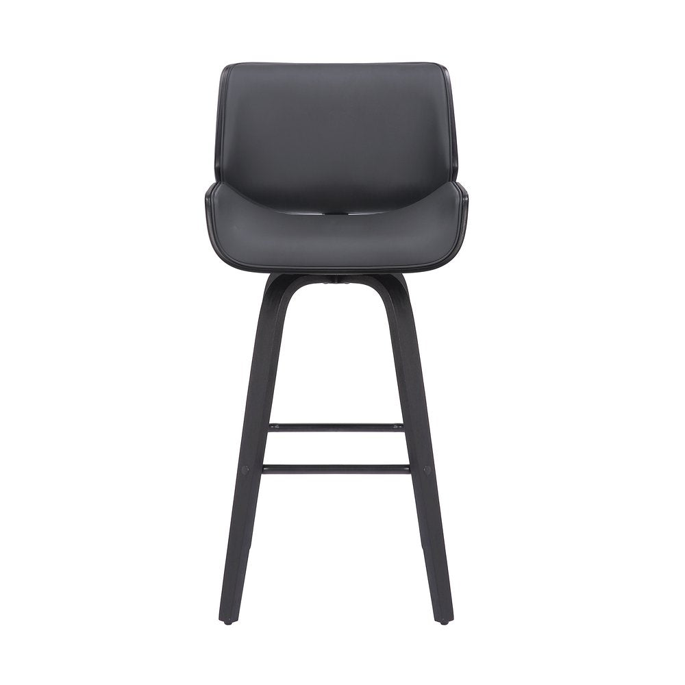 30" Gray And Black Fabric And Iron Bar Height Swivel Bar Chair