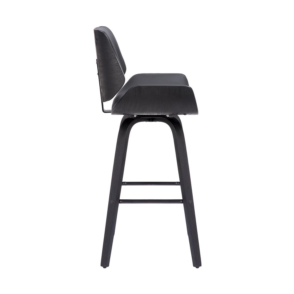30" Gray And Black Fabric And Iron Bar Height Swivel Bar Chair