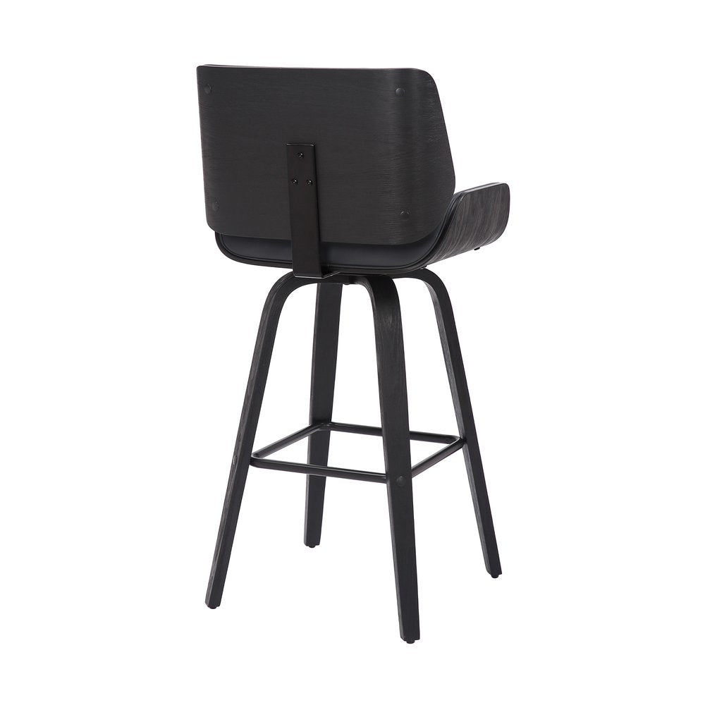 30" Gray And Black Fabric And Iron Bar Height Swivel Bar Chair