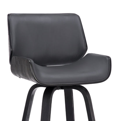 30" Gray And Black Fabric And Iron Bar Height Swivel Bar Chair