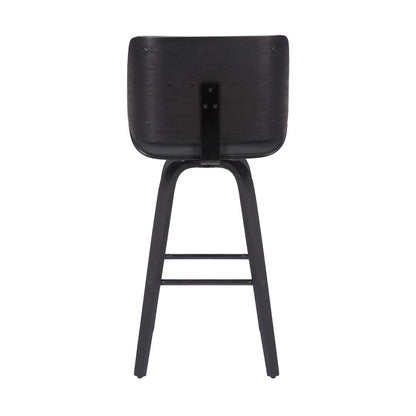 30" Gray And Black Fabric And Iron Bar Height Swivel Bar Chair
