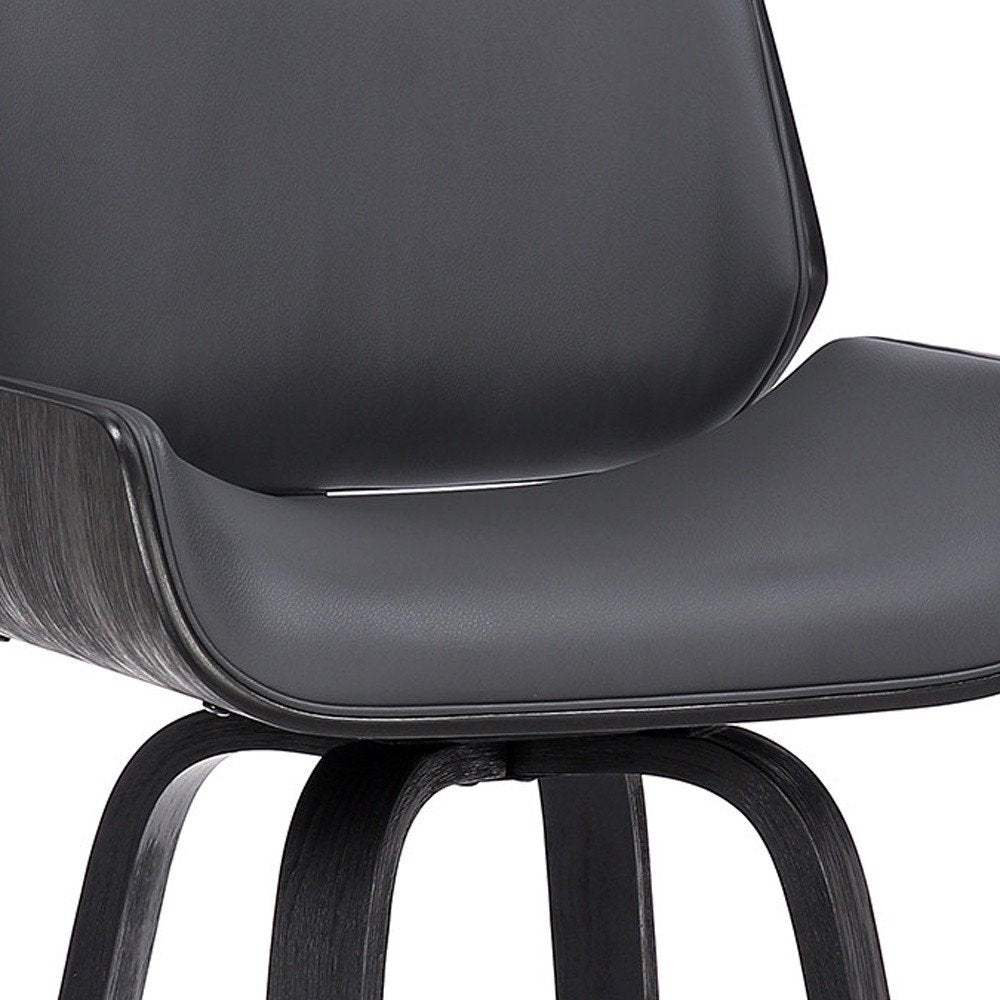 30" Gray And Black Fabric And Iron Bar Height Swivel Bar Chair