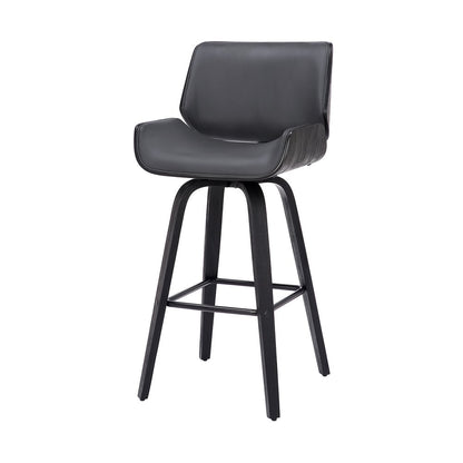 30" Gray And Black Fabric And Iron Bar Height Swivel Bar Chair